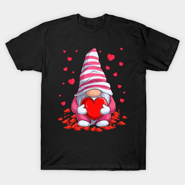 Cute Gnome Holding Hearts Men Women Couples Valentines's Day T-Shirt by Jhon Towel